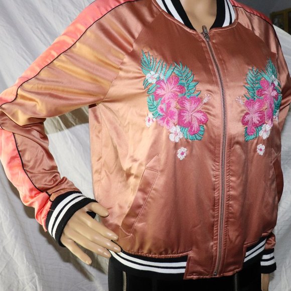 Mossimo Palm tree Tropical Flower Satin Jacket SM - Picture 3 of 9